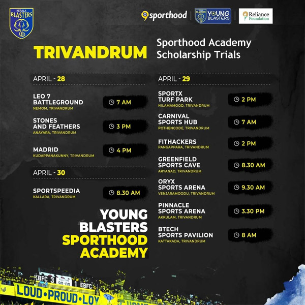 You are currently viewing Young Blasters Sporthood Academy Scholarship Trials, Trivandrum