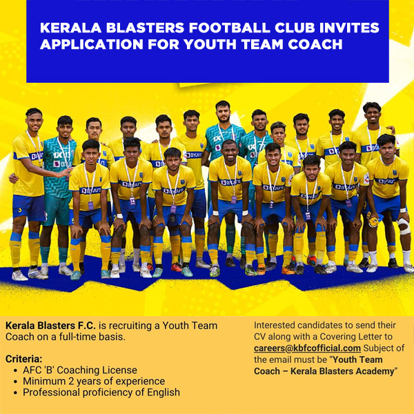 Read more about the article Kerala Blasters Football Club Invites Application for Youth Team Coach, Kochi