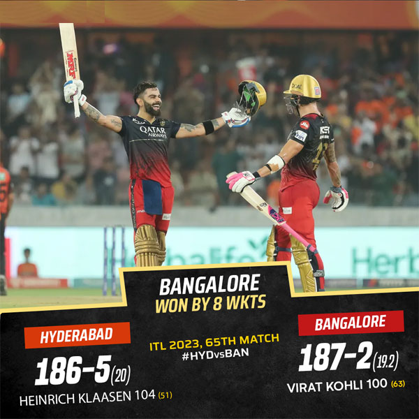 You are currently viewing Royal Challengers Bangalore registered a massive 8 wicket win against Sunrisers Hyderabad