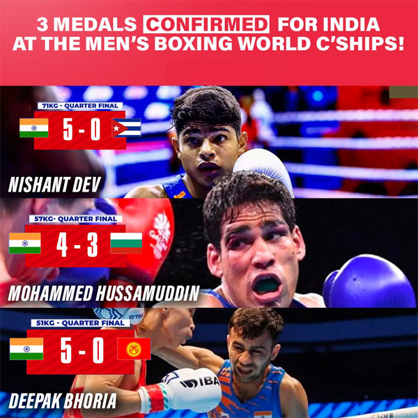 Read more about the article Boxing World Championship: 3 Indian boxers to advance to the semi-finals, assures medal