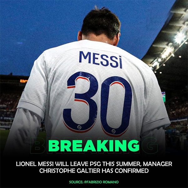 Read more about the article Lionel Messi to leave PSG after two years, head coach Christophe Galtier confirms