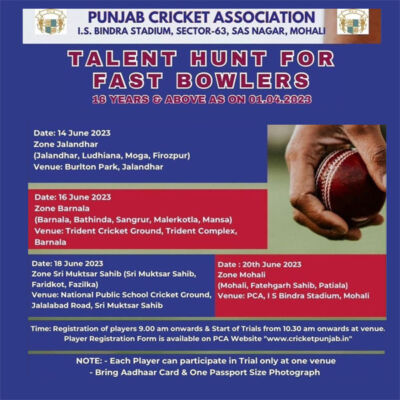 Read more about the article Punjab Cricket Association  Fast Bowlers Talent Hunt