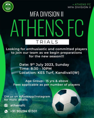 Read more about the article Athens FC MFA 2nd Div Selection Trials, Mumbai