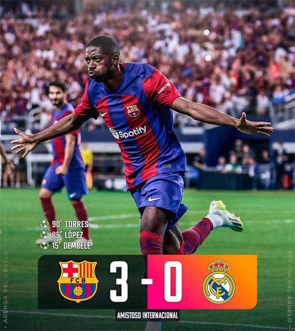 Barcelona vs Real Madrid score, result as Ousmane Dembele scores