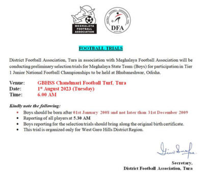 Read more about the article Meghalaya State Boys Team Trials, Tura