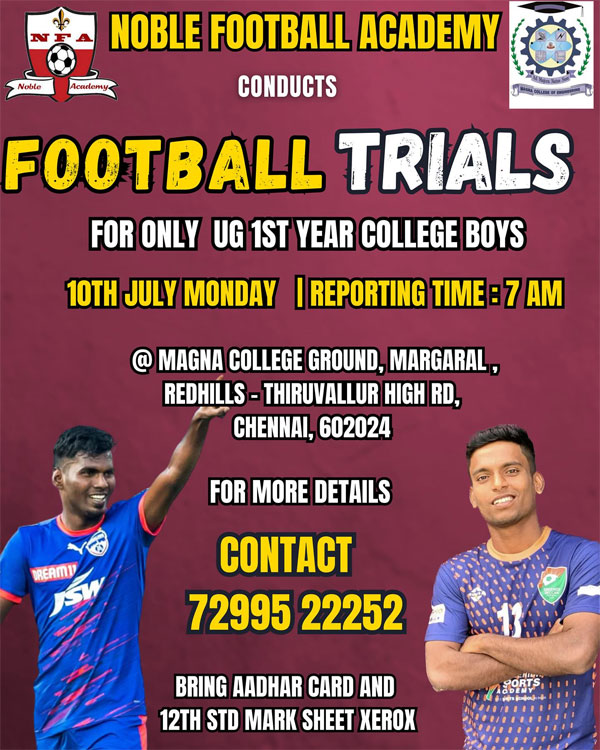 Read more about the article Noble football Academy Selection Trials, Chennai