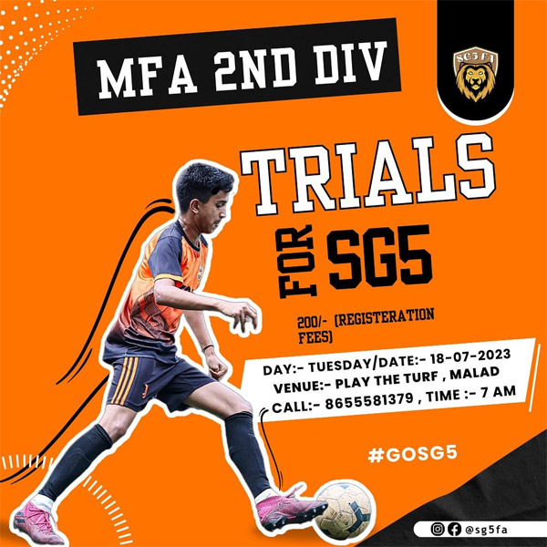 You are currently viewing SG5 Football Academy Trials for 𝗠𝗙𝗔 2nd division, Mumbai