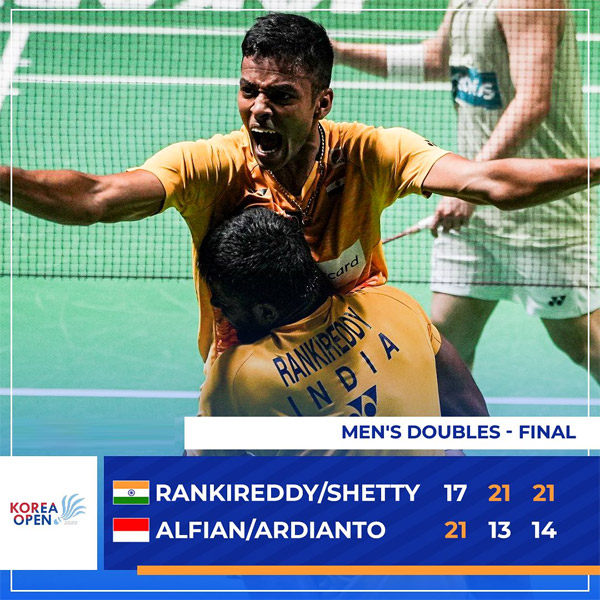 Read more about the article Satwiksairaj Rankireddy and Chirag Shetty beat World No. 1 Indonesians to lift the Korea Open Title
