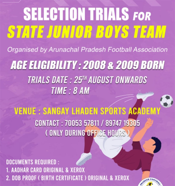 You are currently viewing Arunachal Pradesh Football Association State Junior Football Teams Trials