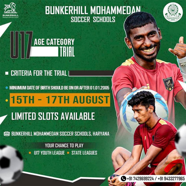 You are currently viewing BunkerHill Mohammedan Soccer Schools Under 17 team Trials, Gurugram