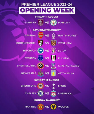 Read more about the article Premier League : Opening day fixtures 2023/24