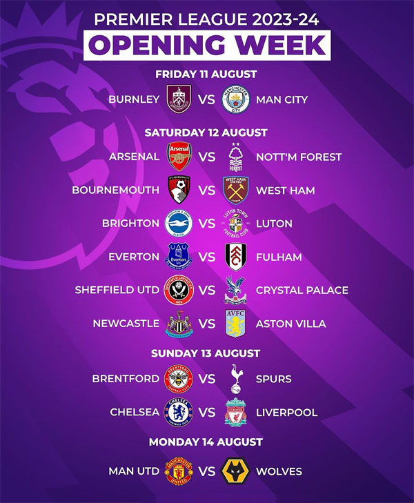 Premier League 2023/24 fixtures, dates, schedule: Champions Manchester City  kick off new season at Burnley, Football News