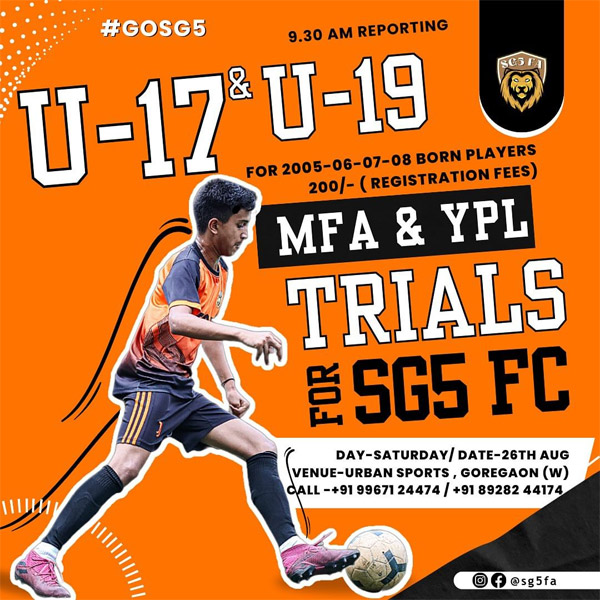 SG5 Football Academy MFA & YPL Trials, Mumbai US Health Supplements