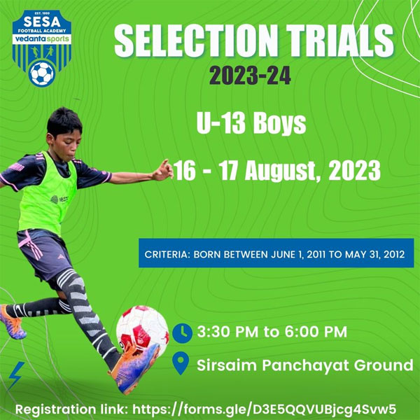 Read more about the article SESA Football Academy U13 Selection Trials, Goa