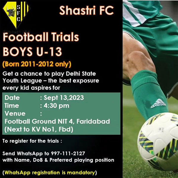 Read more about the article Shastri FC U13 Boys Trials, Faridabad