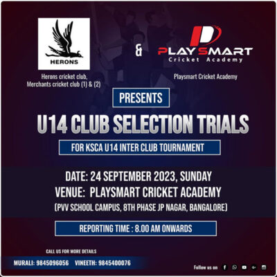 Read more about the article Playsmart Cricket Academy U14 Selection Trials, Bengaluru