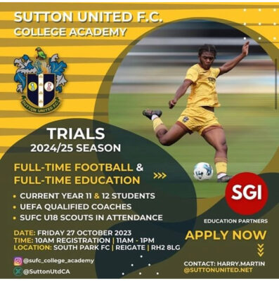 Read more about the article Sutton United FC Academy Trials, Sutton, UK