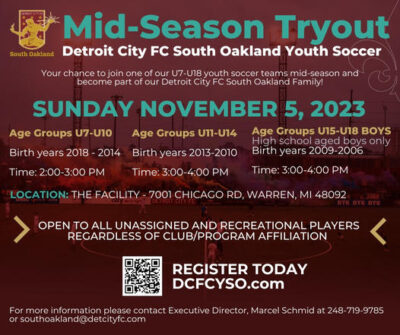 Read more about the article Detroit City FC Youth South Oakland Soccer Tryouts, USA
