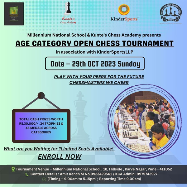 Millennium National School & Kunte's Chess Academy Tournament, Pune -  Spotik : Sports Selection Trials India, UK, USA, Australia & Canada