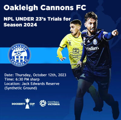 Read more about the article Oakleigh Cannons Football Club U23 Trials, Melbourne,  Australia