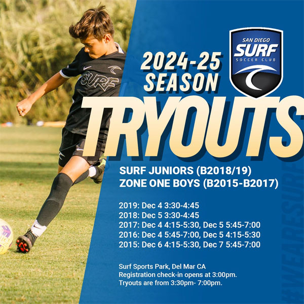 San Diego Surf Soccer Club Tryouts, USA Spotik Sports Selection