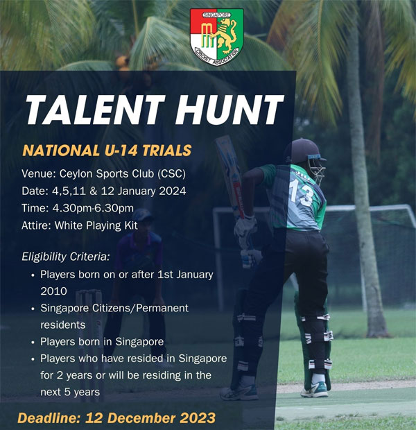 Singapore Cricket Association Talent Hunt - Spotik : Sports Selection ...