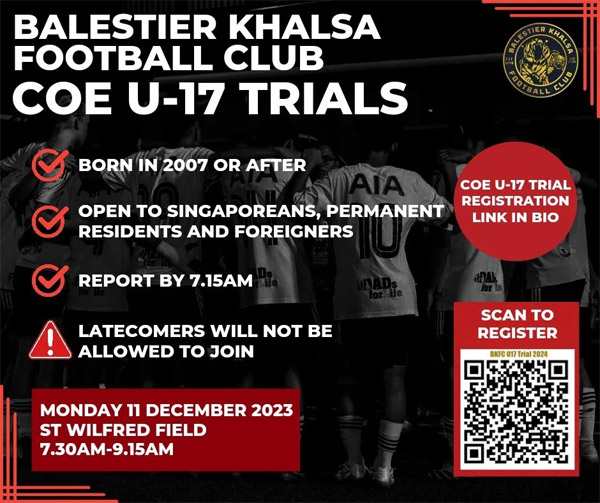 You are currently viewing Balestier Khalsa Football Club U17 Trials, Singapore