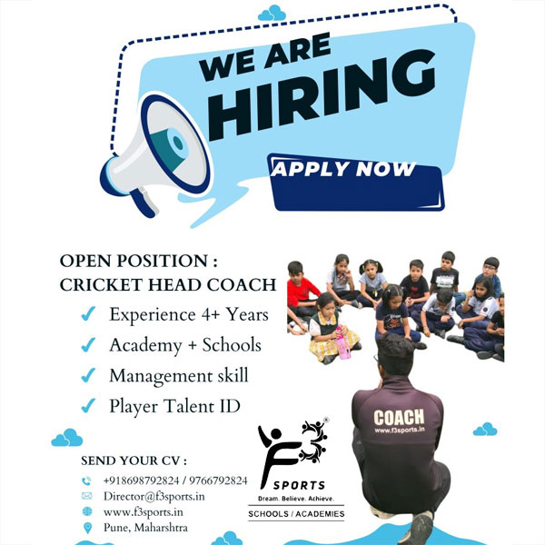 Read more about the article F3 Sports Hiring Cricket Coach, Pune