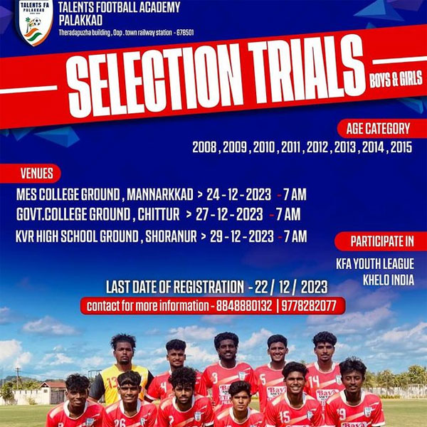 Read more about the article Talents Football Academy Palakkad Selection Trials, Kerala