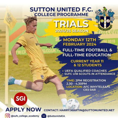 Read more about the article Sutton United FC College Program Trials, Whyteleafe