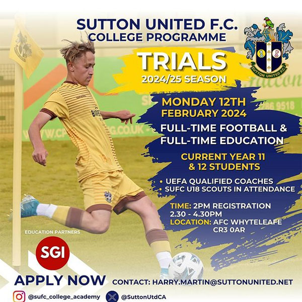 Read more about the article Sutton United FC College Program Trials, Whyteleafe