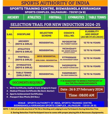 Read more about the article Sports Authority Of India Selection Trials, Jalpaiguri