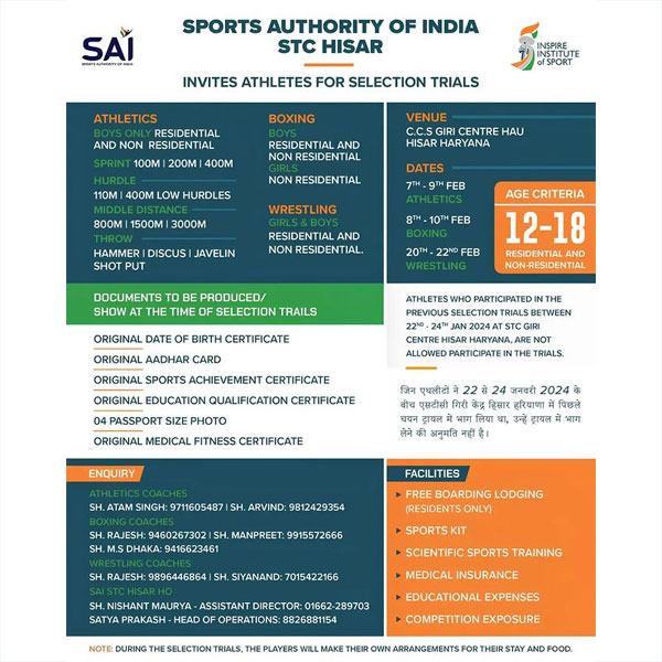 Read more about the article Sports Authority of India Trials, Hisar Haryana