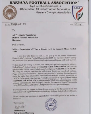 Read more about the article Haryana Football Association U20 Team Trials